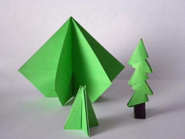 ओरिगामी-टू-क्रिसमस-ग्रीन-फ़िर-पेड़ - ग्रे रंग में पृष्ठभूमि