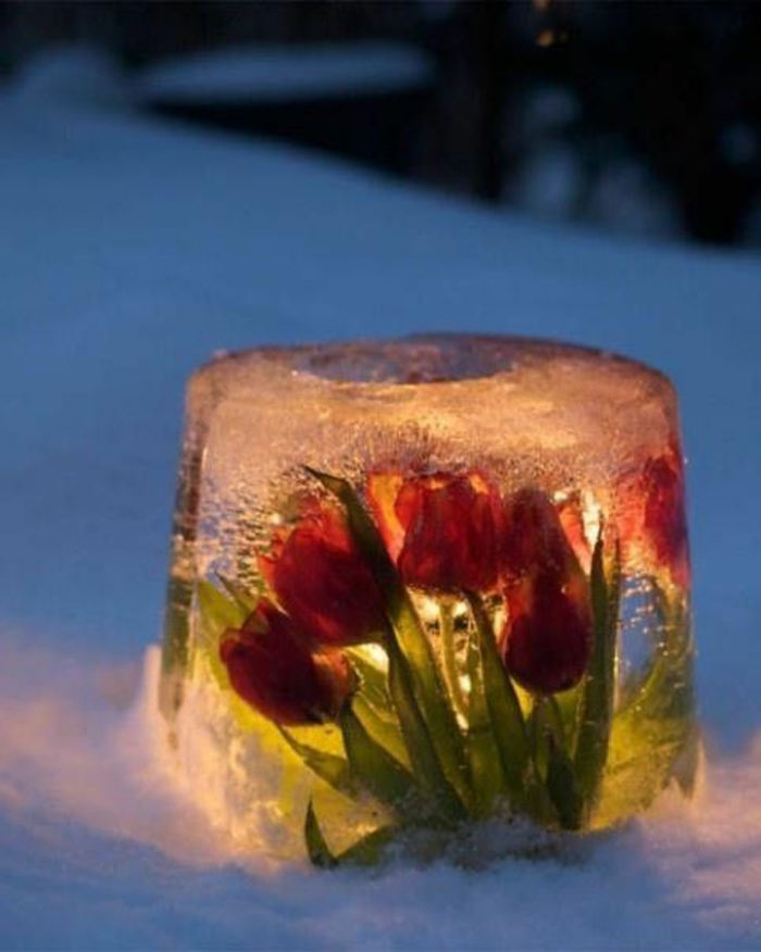 alkuperäinen Winter koristelu idea-ice lyhdyt jäädytetty Tulppaanit Liekittömän Kynttilät