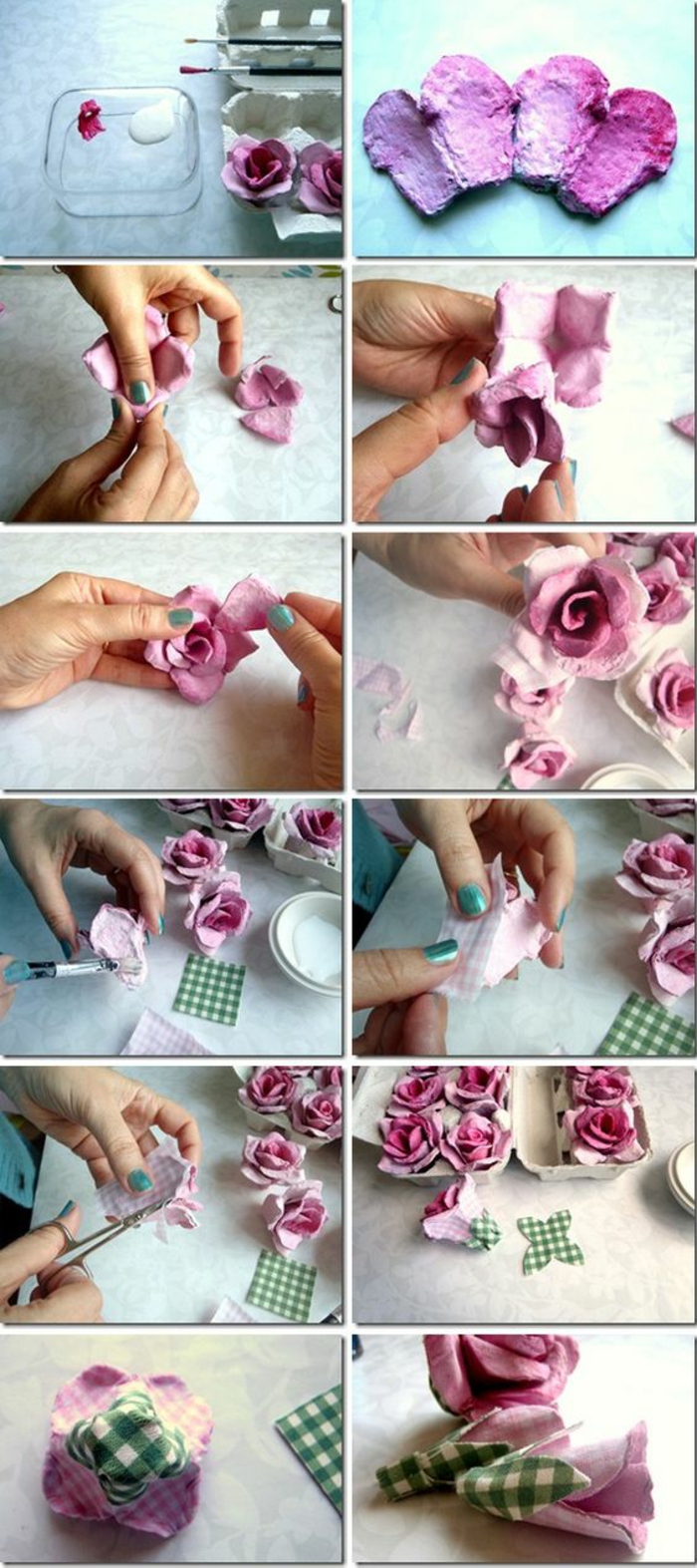 un guide sur la façon de faire des fleurs à partir de carton d'oeufs pour la décoration de la table de Pâques elle-même