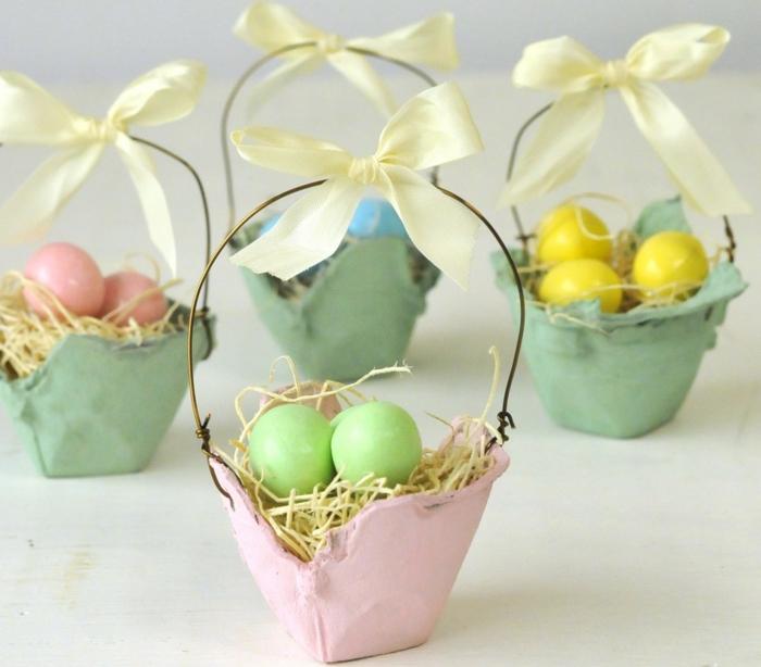 csináld vicces tojás kartondoboz, kosár színes tojás zöld, sárga, kék és rózsaszín