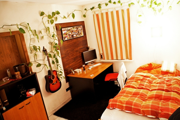 φυτό-in-bedroom-με-chic-design-in-πορτοκαλί