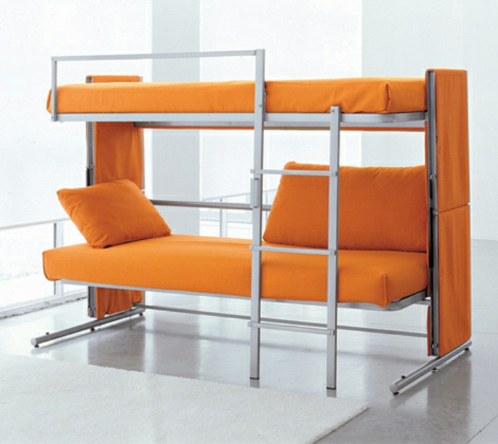 地板节省空间的家具 - 橙 - 床对二