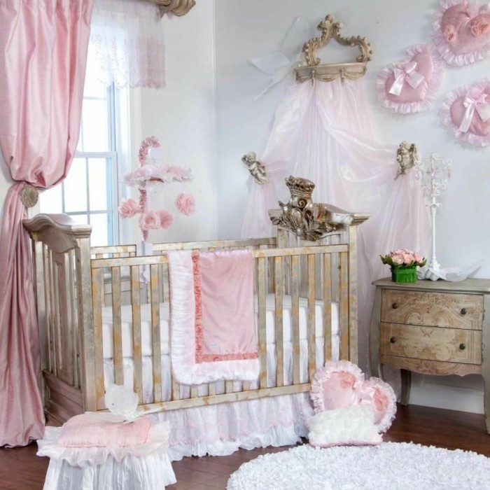 prinsessa vauva makuuhuone make-ruusuinen-elementit-kaunis-vauvan sänky