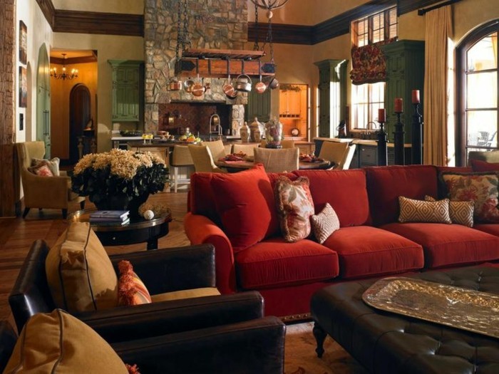 דירת מרחבית ספה אדומה רהיטי עור מתקן אריסטוקרטית