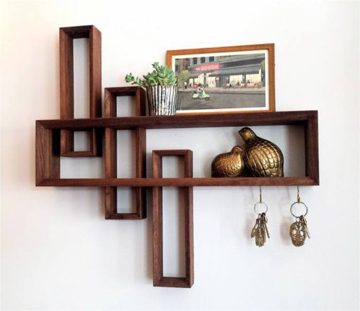 富豪 - 构建 - 深褐色的墙壁货架键图像植物墙设计dekoartikel