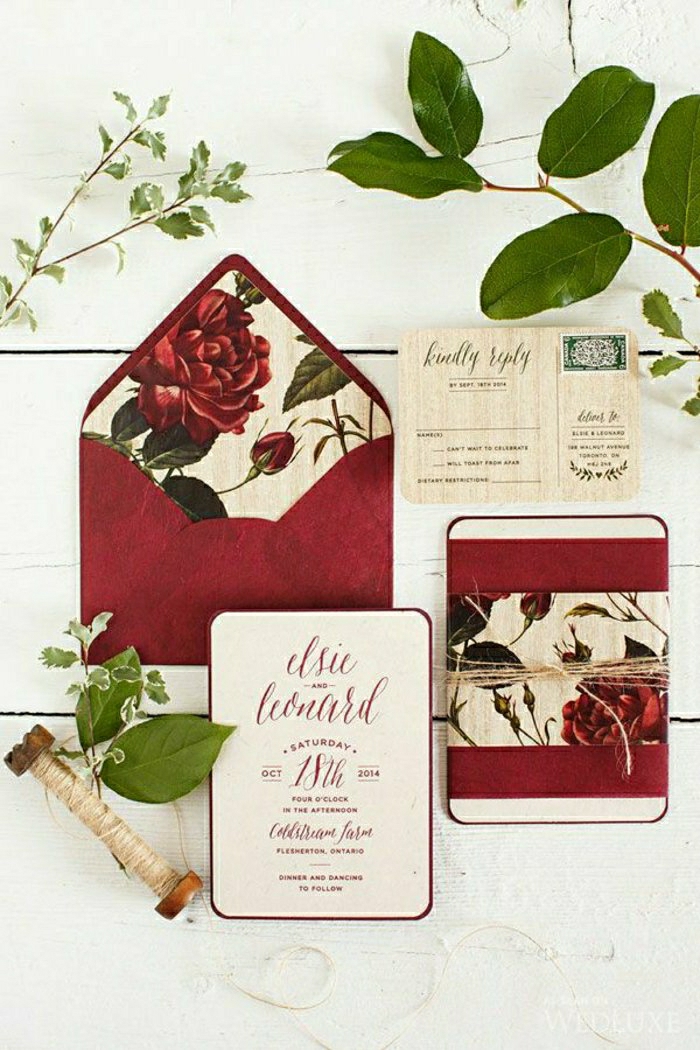 romantique idée-invitation-mariage-enveloppe Rose string rouge
