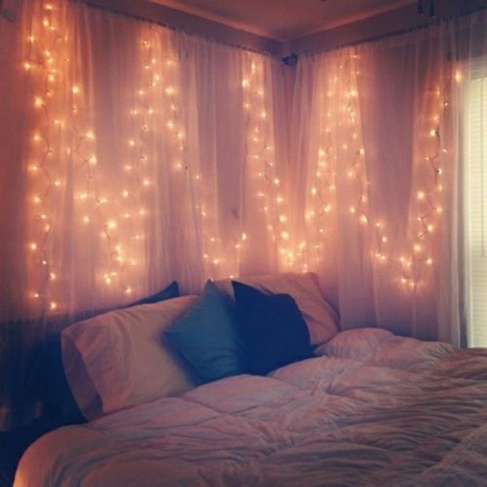 романтична светлина спалня-светлинни завеси-мини-светлини-леки от следващо на легла