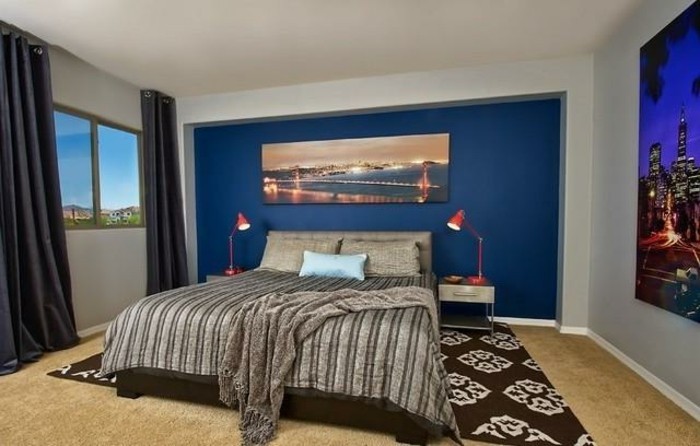 浪漫的卧室设计汽油墙颜色舒适的床