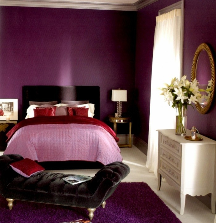 αποχρώσεις ρομαντικό υπνοδωμάτιο-design-τοίχο χρώμα ιδέες-μωβ