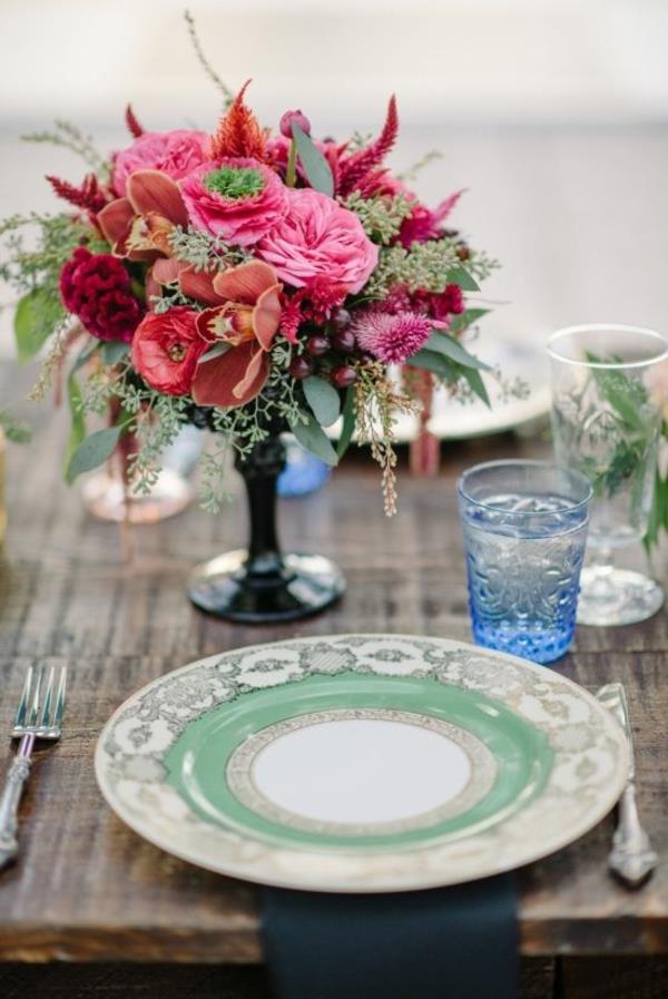 Flor rosa decoración de la boda-de-mesa-hermosas-elegante-ideas