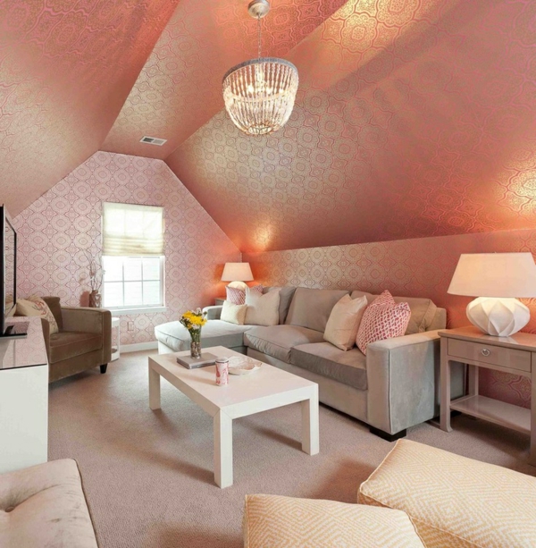 pinkki-oranssi väri-by-seinä taustakuva-katto huone