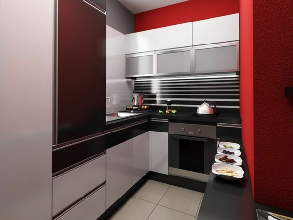 红色厨房墙壁的颜色，简约的设计