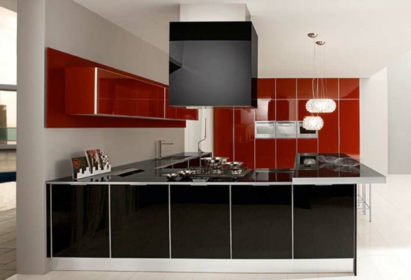 红色厨房墙壁的颜色超现代的设计