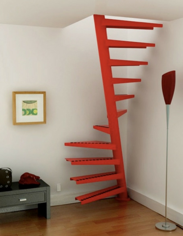 escalier d'économie d'espace rouge-moderne