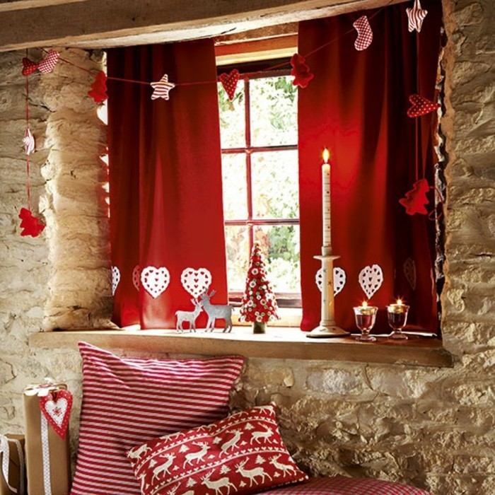 piros szép függönyök-szép-ablak dekorációk-for-karácsony