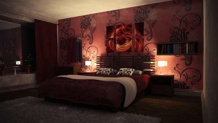 rojo color de la pared de un dormitorio-underline-ideas-hermosa-sala de estar diseño de la habitación