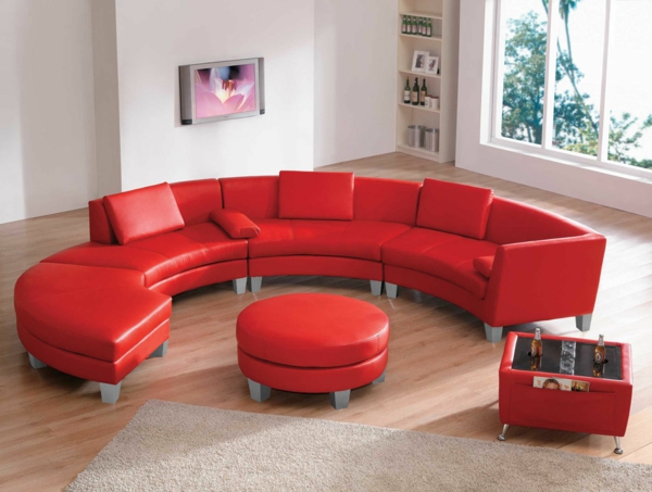 κόκκινο-chic καναπέ-in-μισό στρογγυλό σχήμα