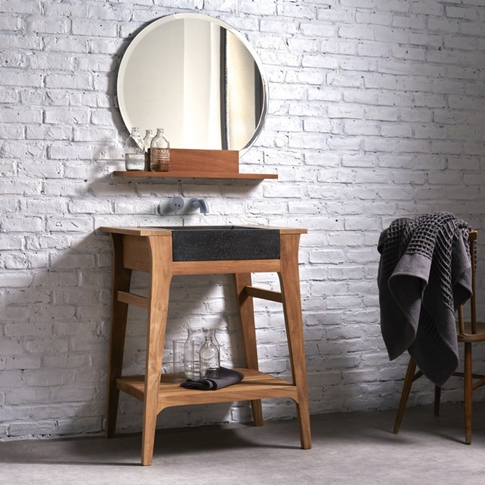 кръгло огледало на стената мивка-собствена вградена съвременна баня