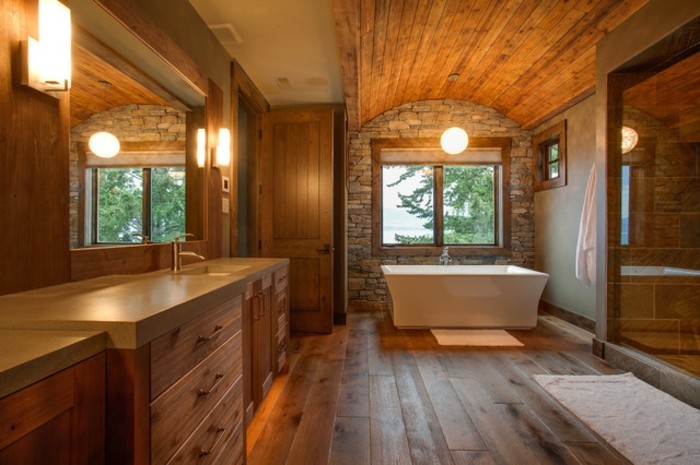 质朴的乡间别墅，浴室家具，用木