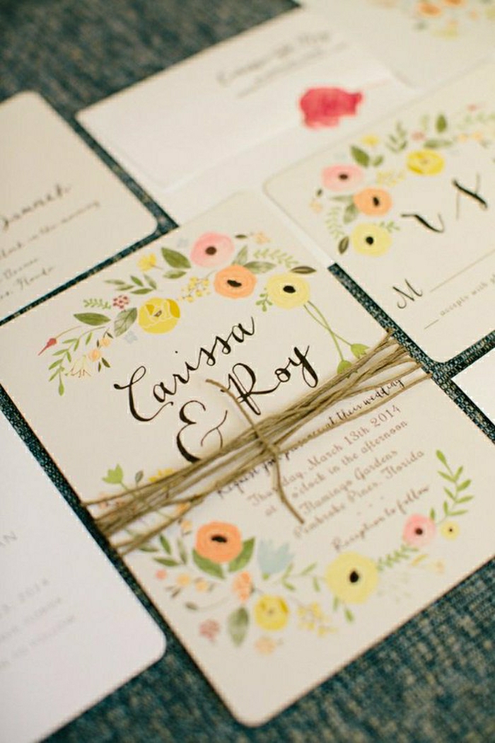 rustique invitations de mariage Cord Dessins fleurs