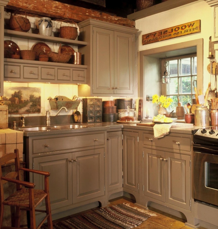 armoires de cuisine rustique pays en rotin de style