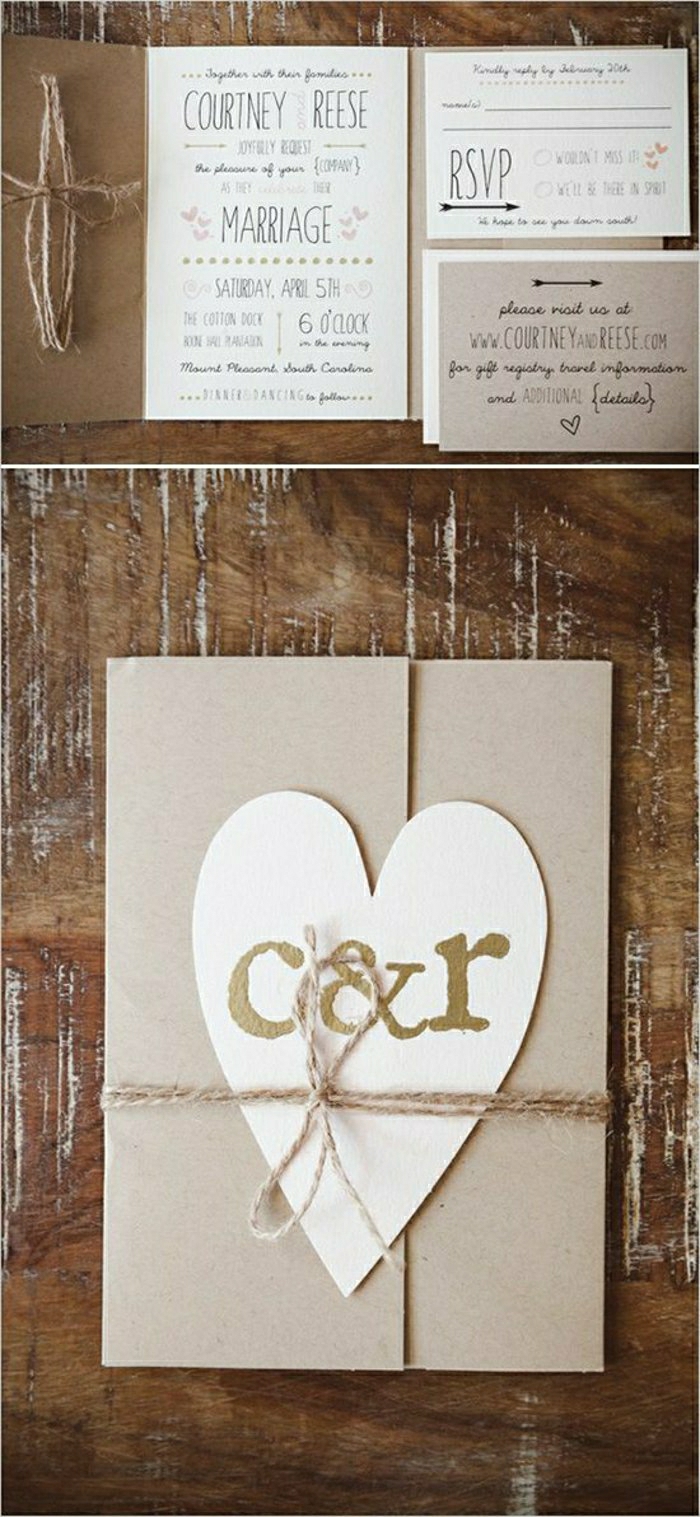 ρουστίκ-πρόσκληση-γάμο-καφέ-μπεζ καρδιά καλώδιο παιχνιδιάρικο γραμματοσειράς
