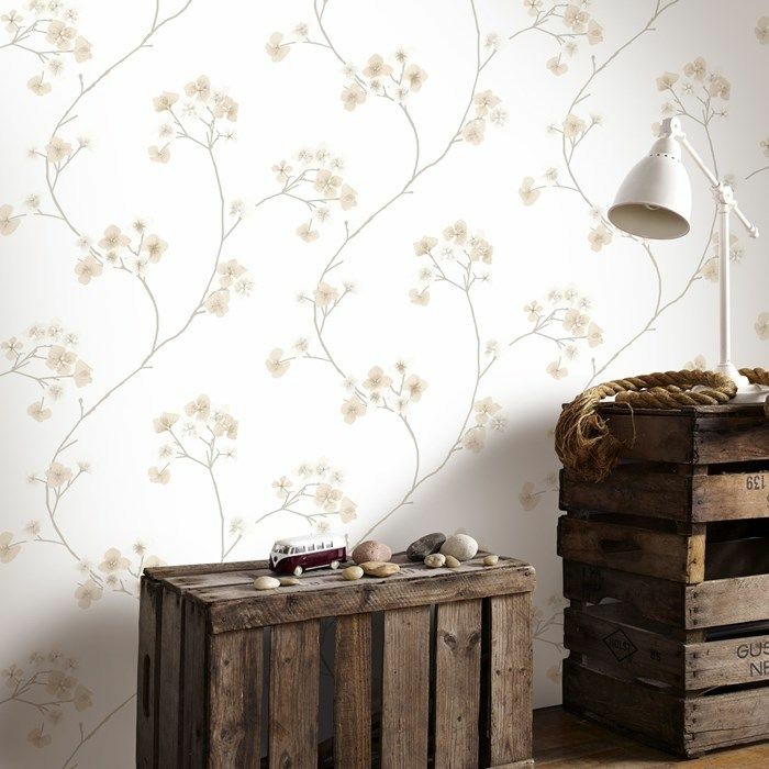 乡村风格的室内木家具台灯浪漫壁纸图案
