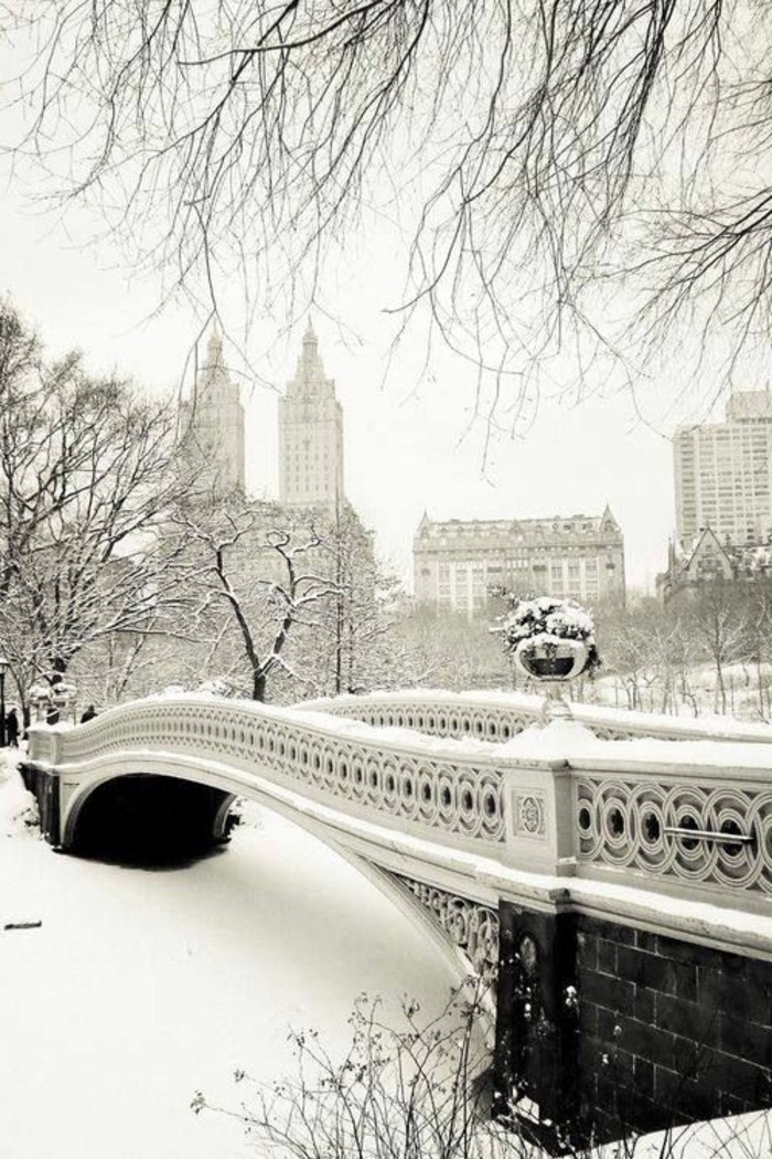 美丽的冬天图片桥与 - 美丽的建筑弓桥纽约中央公园