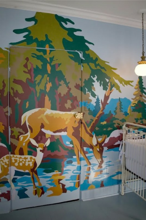 habitación de bebé con pintura enorme - ideas creativas de diseño de pared