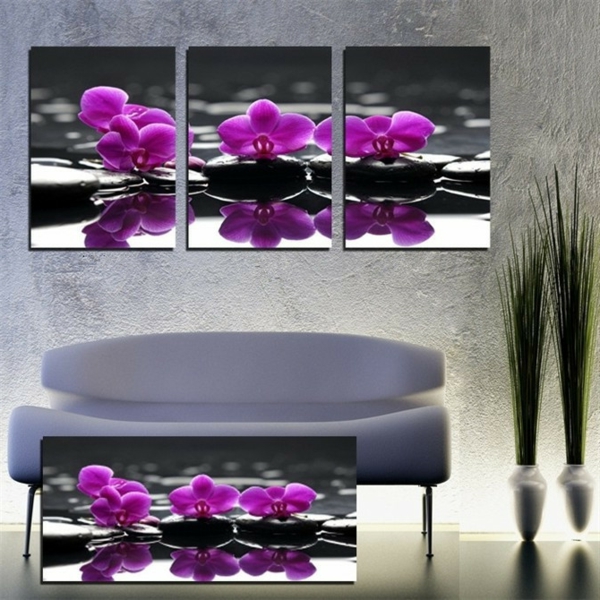 美丽的装饰与兰花紫色彩色图片在墙上