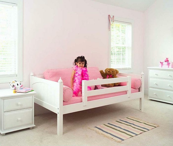 ιδέες-για-κορίτσι-ρόδινο όμορφο υπνοδωμάτιο κρεβάτι-και-χλωμό-τοίχους