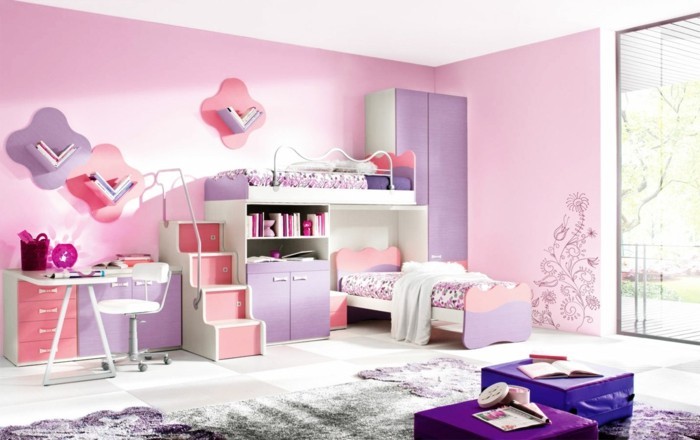 idées-pour-fille-grand-mur rose belle chambre conception
