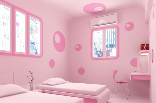 όμορφο υπνοδωμάτιο-ροζ-τοίχο-χρώμα-ενδιαφέρον σχέδιο τοίχου
