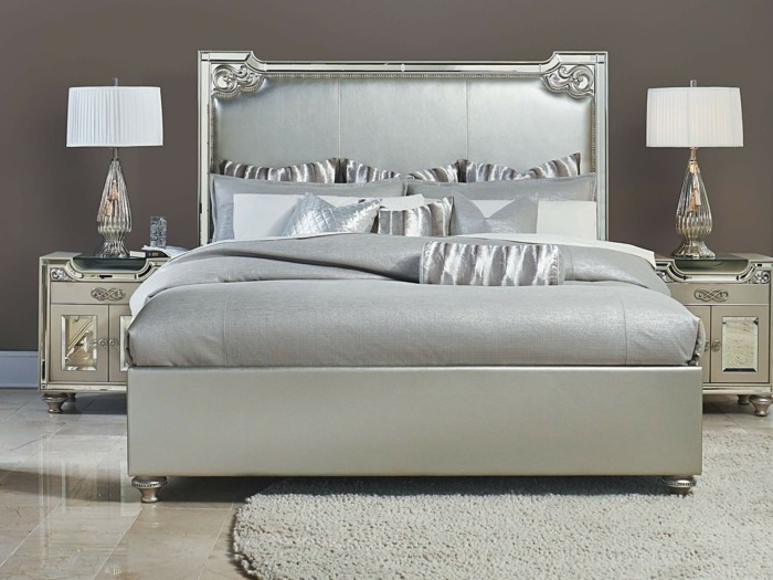 chic-diseño-con camas box-plata-elementos del dormitorio-cama-tapizados