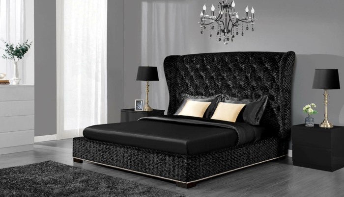 chic-negro-diseño-cama-con-el espacio de almacenamiento