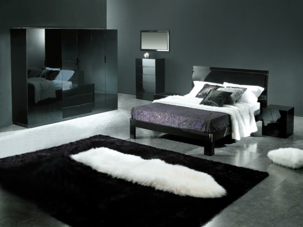 fekete bútorok és faltervezés a luxus hálószobában