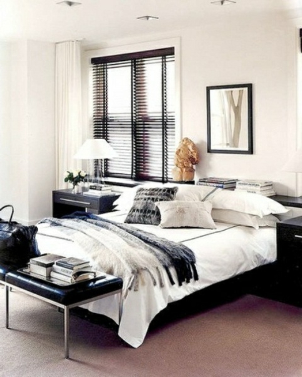 卧室 - 家装饰为男性的颜色设计黑色和白色