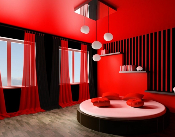 बेडरूम-दीवार-सजावट-सामान-बेडरूम-आधुनिक-दीवार-डिजाइन लाल दीवार