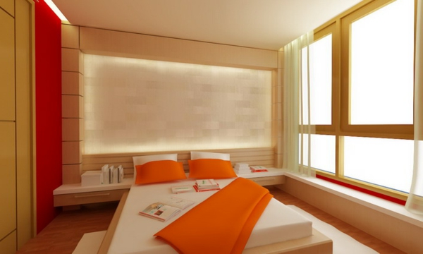 chambre-en-style-asiatique-orange-accents-chaudes couleurs de mur