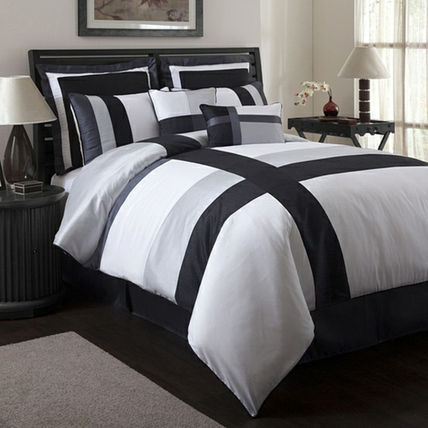 卧室灵感 - 美丽的床为男人灰色和白色的结合