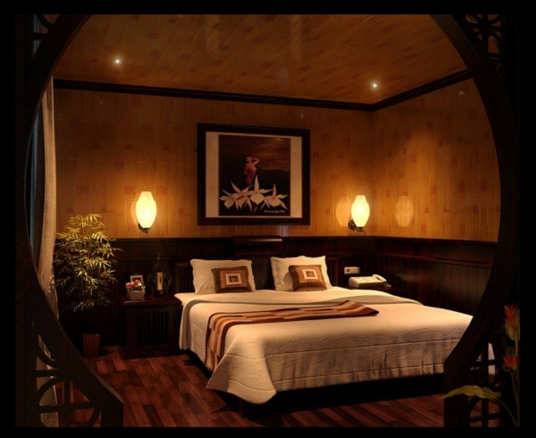 חדר שינה עם קיר חם-עיצוב-תאורה פשוטה