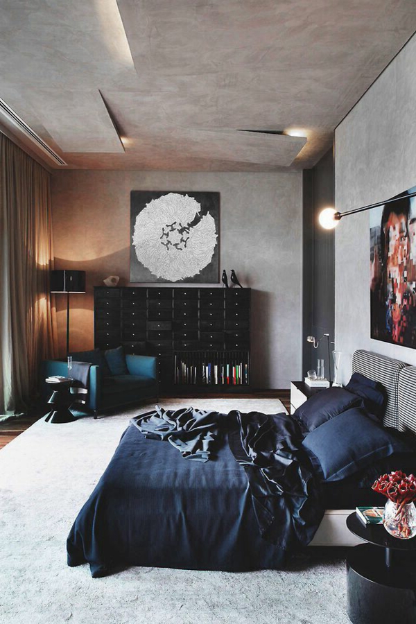 chambre-moderne-design-chic noir lits