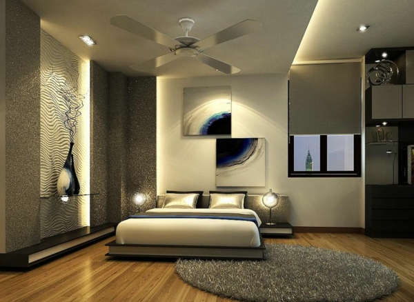 बेडरूम-बहुत आधुनिक फैशन-ग्रे रंग और डेको आइटम