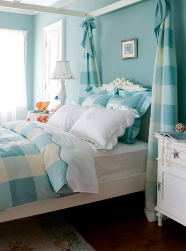 卧室 - 墙 - 泻湖 - 舒适 - 外观 - 美丽的窗帘