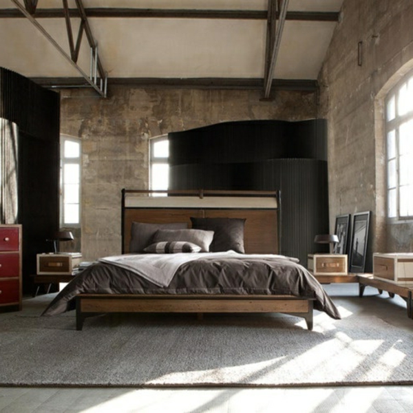 卧室设计为男性有趣的墙壁和高天花板