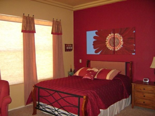 卧室设计理念红色抛枕头