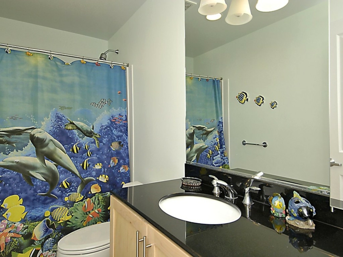 חדרי אמבטיה פשוטה-דקו-DIY-פנים-וילון-ים דולפיני מוטיבים
