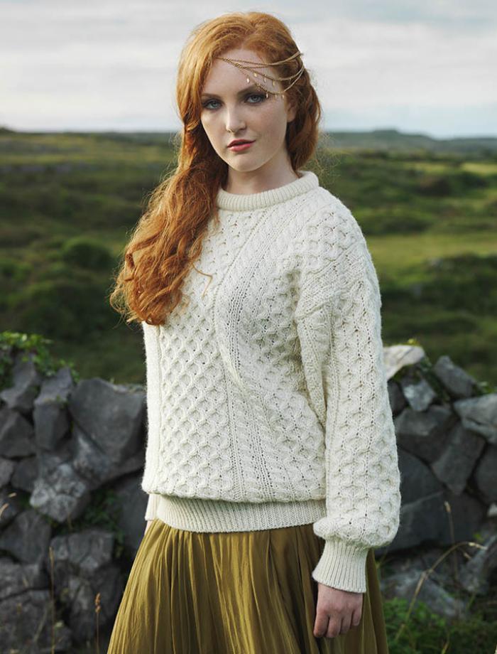 साधारण मॉडल-स्वेटर ऊन-महिलाओं-क्रीम रंग