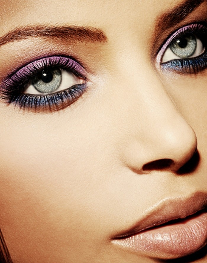 maquillage conseils-eye-exotiques-look-grâce-maquillage idée de fard à paupières violet-rose et bleu