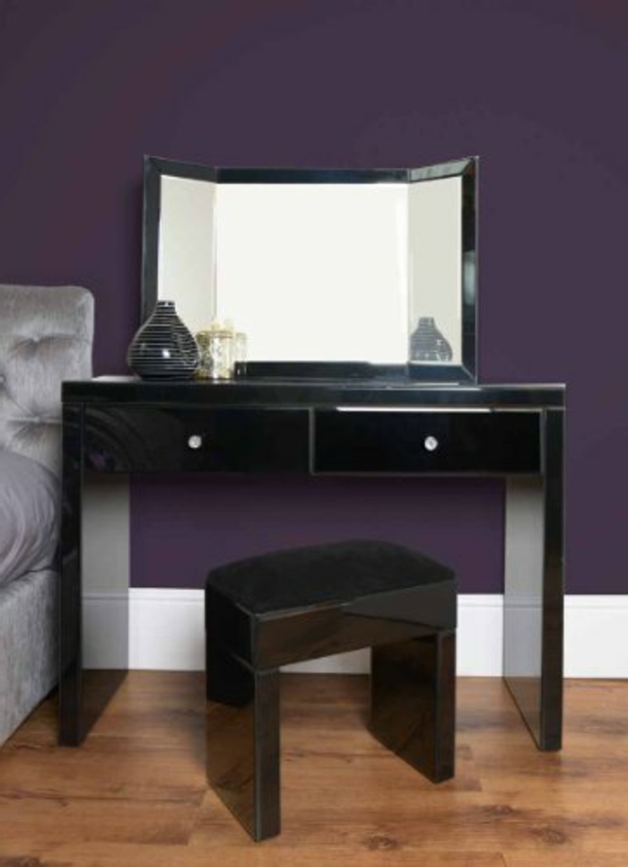 COIFFEUSE avec miroir-deux tiroirs-couleur noir
